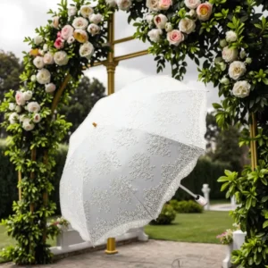 High-End Women’s Dual-Use Sunshade Retro Black Lace Embroidery Rain Sun Umbrella UV Protection Classic Semi-Automatic ‘Princess’