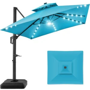 High Quality 10 Feet Offset Cantilever Umbrella Outdoor Garden Parasol Patio Umbrella With LED Solar Lights for Shade