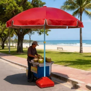 High Quality 2.8M UV Umbrella Custom Printed Commercial Beach Windbreak Frame Customizable Beach Conventional Umbrella