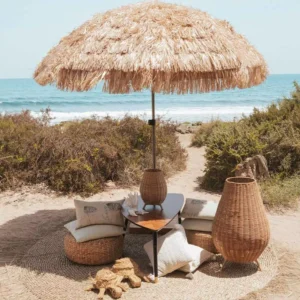 High Quality 2m Boho Natural Thatch Tiki Outdoor Beach Umbrella Garden Plastic Portable Straw Raffia Hawaii Beach Sun Umbrella