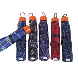 High Quality 3 Folded Manual 8K Plaid Portable Mini Folding Ponney Umbrella