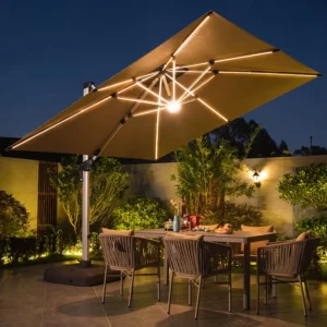 High Quality 3.5m 4m Moveable Parasol Solar Led Warm Light Hanging Cantilever Garden Patio Umbrella