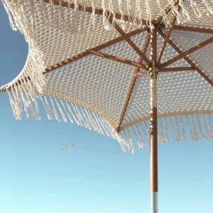 High Quality Bohemia Cotton Rope Macrame Parasols Handmade 2.5m Wood Pole Macrame Beach Umbrella with Fringe