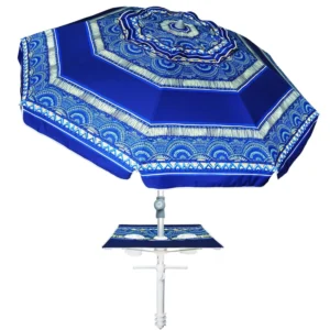 High Quality Bohemian Bali Portable Outdoor Uv Protection Big Beach Parasol Polyester Beach Umbrellas With Table Tray