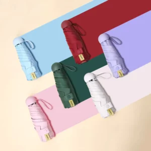 High Quality Classic Mini 5 Fold Fiberglass Umbrella Solid Color with Case Manual Open Customizable Logo