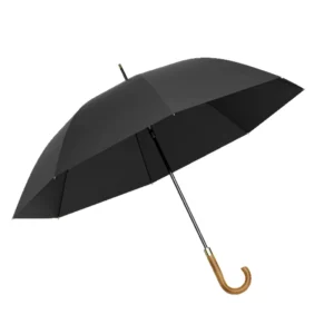 High Quality Custom Automatic Minimalist Golf Umbrella Wooden Handle 210T High Density Pongee Promotional Gift for Business Use