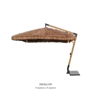 High Quality Custom Hawaiian Style Raffia Thatch Acrylic Beach Umbrella Aluminum Frame Polyester Sail Stripe Synthetic Palm