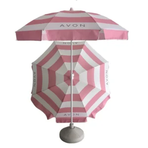 High Quality Custom Logo Designed Aluminum Garden Beach Umbrellas UV Prints Blue Canopy 8 Piece Panels Contemporary