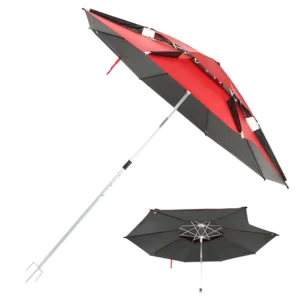 High Quality Elastic Fishing Gardening Folding Umbrella Outdoor Camping Oxford Fiberglass Frame Beach Umbrella with Sand Anchor