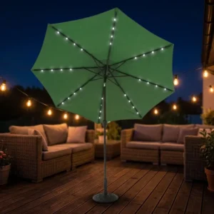 High Quality Garden 2.7m 8 Steel Ribs Green Led Light Umbrella