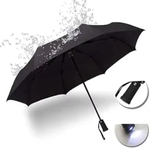 High Quality Innovative LED Glass Fiber Three-Folding 8ribs Umbrella Auto Open Pongee 95cm Diameter Customizable Business Gifts