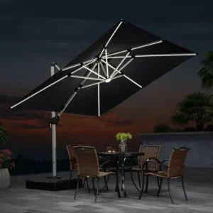 High Quality Luxury Aluminum Market Commercial Patio Garden Solar Parasol Outdoor Umbrella with LED Lights
