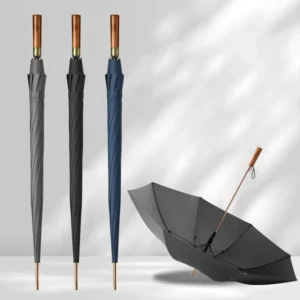 High Quality Men’s Golf Semi-Automatic Umbrella Business Professional Solid Wood Handle Straight Umbrella for Travel