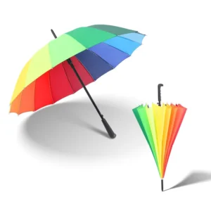 High Quality Modern Plastic Rainbow Straight Umbrella 16 Ribs 16 Colors Semi Automatic