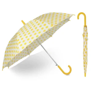 High Quality Personalised Logo Yellow Polka Dot Cream Auto Open and Close Straight Umbrellas for the Rain