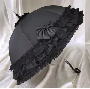High Quality Retro Multicolor Lace Pongee Wedding Printed Black Umbrella Decorative Favors Parasol Iron Shaft Leather J Adults