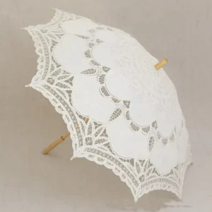 High Quality White Chinese Elegant Lace Parasol Umbrella Handheld Fantastic Bride Straight Umbrella for Weddings and Giveaways