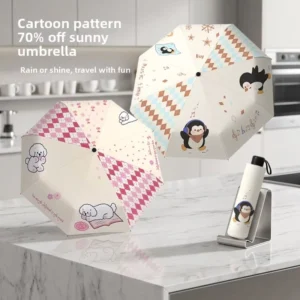 High appearance Cute Cartoon Three fold Manual Umbrella 190T UV Protection 100cm Diameter Foldable Student Umbrella for Sunny
