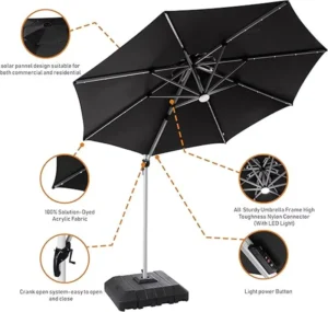 High end Outdoor Cantilever Aul. Led Light Parasol Roman Umbrella for Restaurant Hotel Pool