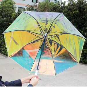 Holographic Wide Clear Iridescent Umbrella for Women Wedding Rainbow Windproof Parasol Laser Clear Umbrella