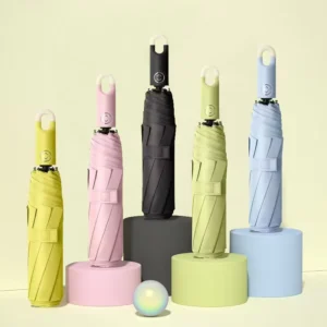 Hook Fully Automatic Three-Folding Umbrella with Locking Handle, UV Protection and Rainproof Design