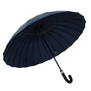 Hook Handle Bulk Stick Umbrella 24 Ribs Black Metal Frame Plastic Handle Golf Windproof Long Straight Handle Rainbow Umbrella