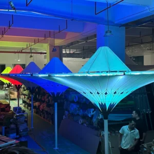 Hot Sales Outdoor Aluminum Tulip Parasol Waterproof Villa Hotel Pool Umbrella LED Light for Courtyard Park Outdoor Furniture