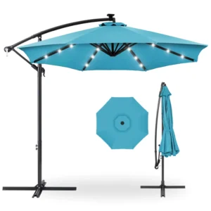 Hot Sell 10ft Solar Panel Banana Umbrella Patio Umbrella With Led Lights