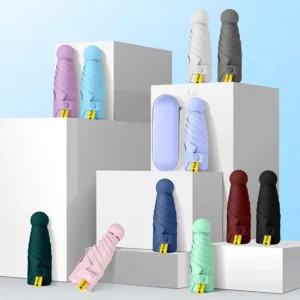 Hot Selling 5-Fold Manual Umbrella with Capsule Design Mini Portable Travel Sunshade Umbrella with Box