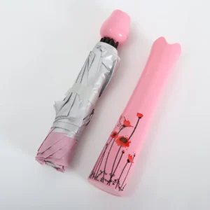 Hot Selling Fashion Cute Portable Manual Polyester Rose Vase Design Three-Folding Black Metal Frame Contemporary 8-Rib Umbrella