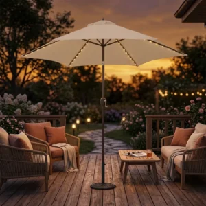 Hot Selling Outdoor Garden 6 Steel Ribs Parasol Umbrella with Led Light