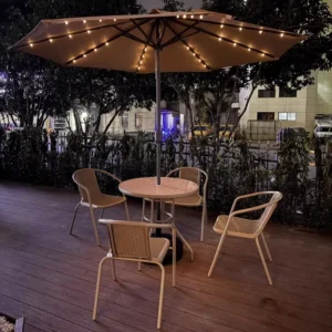 Hot Selling Outdoor Garden 9ft Market Umbrella With LED Light Solar Powered Patio Parasol Table Umbrella for Beach Restaurant