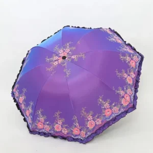 Hot Selling Practical Three-Fold Lace Flower Umbrella for Girls Girls’ Manual Sunshade Rain Gear Plastic Women’s Folding Sun