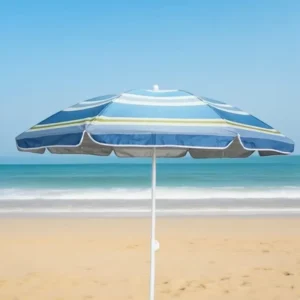 Hot Selling UPF50+ Blue Aluminum Outdoor Beach Umbrella UV Protection Windproof 3.25ft Classic Design Silk Screen Courtyard