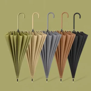 Hot16 Ribs Long Straight Leather Sun Umbrella with Leather Handle