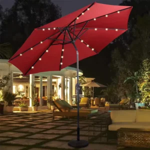 Hotel Furniture 7.5FT Modern Outdoor LED Patio Umbrella Solar Powered Lights Foldable Crank Tilt Garden Pool Shade Courtyard