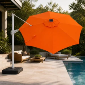 Hotel Garden Outdoor Aluminum Cantilever Umbrella with Solar Panel and LED Light