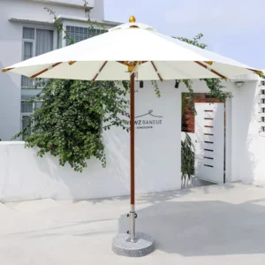 Hotel Resort 2.7m Wooden Center Pole Beach Umbrella, Waterproof Anti-UV Outdoor Garden Umbrella