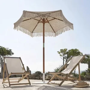 Hotel Resort Garden Beach Club Camping Artistic Hand Woven Decorative Macrame Waterproof Modern Outdoor Umbrella Parasols
