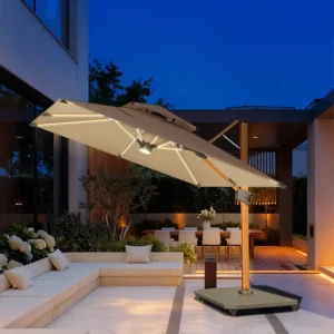 Hydraulic Lift Aluminum Frame Patio Umbrella Sunshade Parasol for Garden Deck Pool Hotel