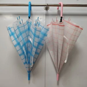 INS-Style Plaid Semi-Transparent 8-Rib Semi-Automatic Straight Long-Handle Travel Umbrella