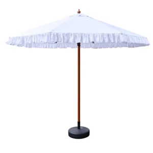 Imitation Wood Grain Aluminum Frame White Center Pole Umbrella Wrinkle Hanging Valance