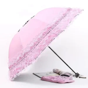 In Bulk Pink Lace Sunscreen Anti-ultraviolet UV Umbrella Compact Size 3-folding Red Wedding Umbrella With Logo