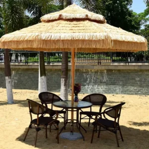 In Stock Outdoor Large Thatched Beach Umbrella Polyester Silk Simulation Straw Umbrella