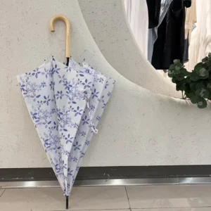 Ins Style Small Flower Printed Umbrella Women’s Windproof and Rain Resistant Sturdy Long Handle 8K Folding Umbrella