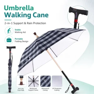 Integrated Aluminum Alloy Hiking Pole Umbrella Cane Anti-Slip Walking Stick for Elderly Outdoor Travel