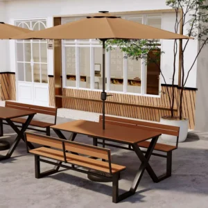 Integrated Dining Table Chair Set Umbrella Outdoor Square Leisure Table for Commercial Use Cafes Restaurants Hotel