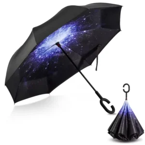 Inverse Car Umbrella, Custom Logo, Double-Layer Inside-Out Design, C-Shape Handle, Folding Reverse Umbrella