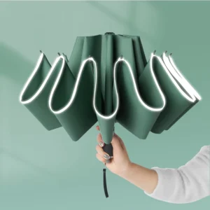 Inverse Windproof Three-Fold Reverse Umbrella with Reflective Stripe, Auto Open and Close, 10 Ribs