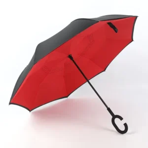 Inverted Double-Layer Semi-Automatic Folding Windproof UV Protection Umbrella for Rain, Car, and Travel